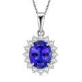 AAAA Tanzanite, Diamond Floral Pendant Necklace in 950 Palladium and 10K White Gold 4.50 ctw (20 Inches) - Sticky add to cart bar