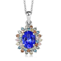 AAA Tanzanite, Lab Grown Multi Diamond Bloom Pendant Necklace in 10K White Gold 2.20 ctw (20 Inches) (Del. in 5-7 Days)