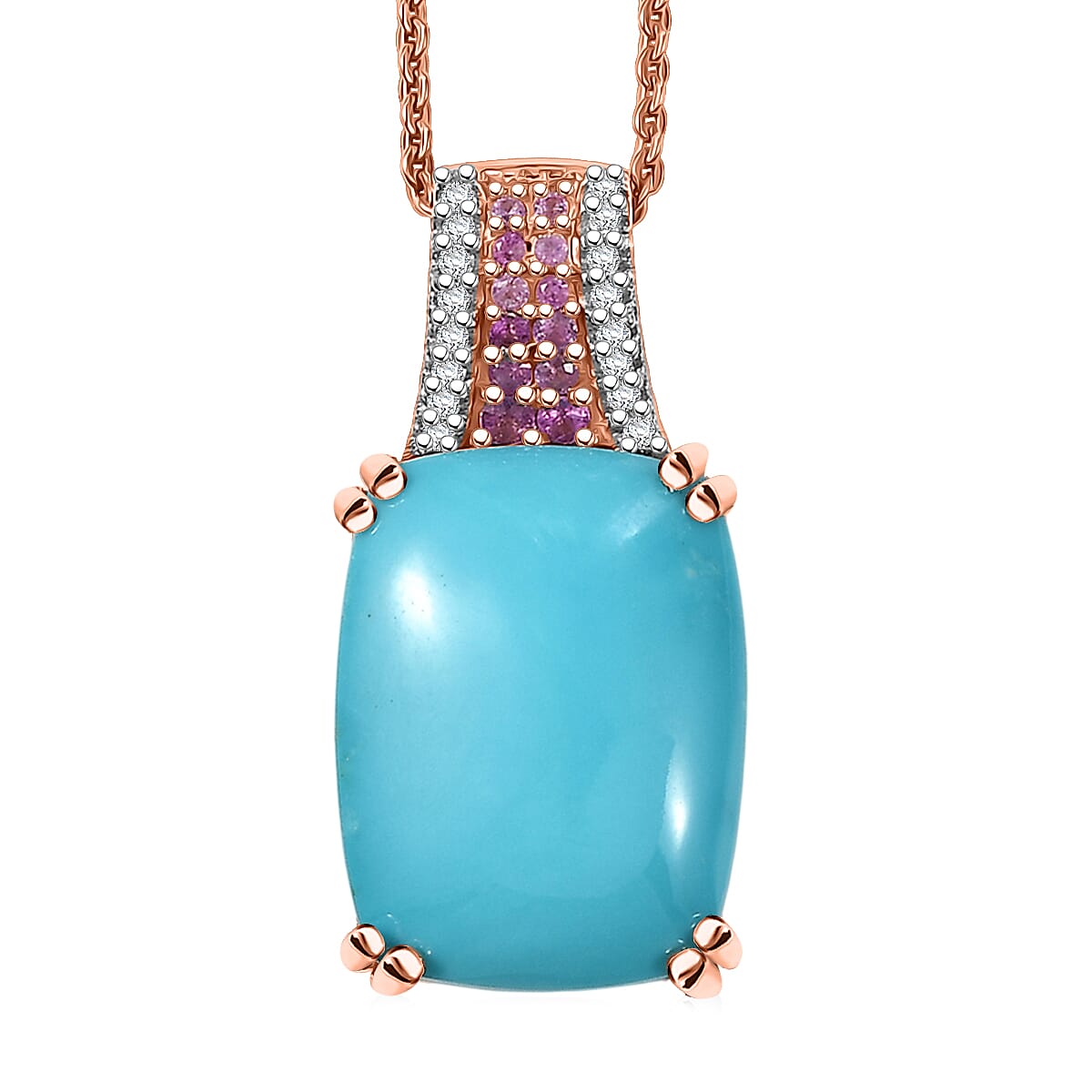D'Joy Sleeping Beauty Turquoise, Multi Gemstone Pendant Necklace in 18K Vermeil RG Over Sterling Silver 7.75 ctw (20 Inches) (Del. in 7-10 Days)