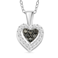 Black Diamond (IR) Heart Pendant Necklace (18 Inches) in Sterling Silver 0.10 ctw