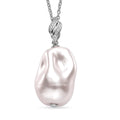 EverTrue White Shell Pearl and Simulated Diamond Pendant in Silvertone with Stainless Steel Necklace 20 Inches - Sticky add to cart bar