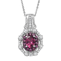 D'Joy Radiant Ember Garnet, White Zircon Royal Rose Bloom Pendant Necklace (20 Inches) in Rhodium Over Sterling Silver 1.70 ctw