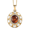 D'Joy Premium Red Citrine and Moissanite 6.65 ctw Royal Fire Glow Pendant Necklace in 18K Vermeil Yellow Gold Over Sterling Silver 20 Inches - Sticky add to cart bar