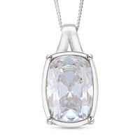 D'Joy Old Mine Cut Moissanite (Cush 16x11mm) Pendant Necklace (18 Inches) in Rhodium Over Sterling Silver 10.00 ctw