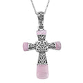 Rose Quartz Inlay Cross Pendant Necklace (24 Inches) in Stainless Steel 6.00 ctw - Sticky add to cart bar