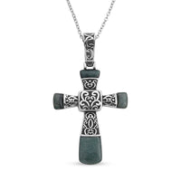 Rose Quartz Inlay Cross Pendant Necklace (24 Inches) in Stainless Steel 6.00 ctw