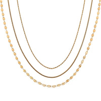 Set of 3 Chain Necklace in ION Plated YG Stainless Steel ( Link Chain, Small Link Chain and Snake Chain) ( (20-22 Inches)