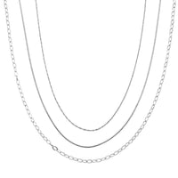 Set of 3 Fine, Link and Twisted Rope Chain Necklace in Stainless Steel 20-22 Inches