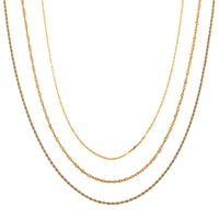 Set of 3 Chain Necklace in ION Plated YG Stainless Steel (Rope Chain, Link Chain and Cable Chain) (20-22 Inches)