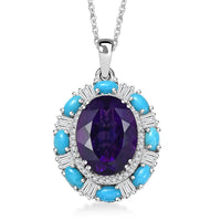 D'Joy Brazilian Citrine, Multi Gemstone Sky Night Pendant Necklace (20 Inches) in Rhodium Over Sterling Silver 11.15 ctw