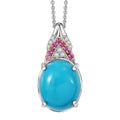 D'Joy Sleeping Beauty Turquoise, Multi Gemstone Pendant Necklace (20 Inches) in Rhodium Over Sterling Silver 3.50 ctw - Sticky add to cart bar