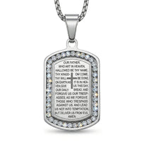 Simulated Diamond Lords Prayer Pendant Necklace (22 Inches) in Stainless Steel 0.85 ctw