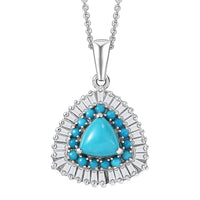D'Joy Sleeping Beauty Turquoise, Moissanite Pendant Necklace in Rhodium Over Sterling Silver 3.35 ctw (20 Inches) (Del. in 7-10 Days)