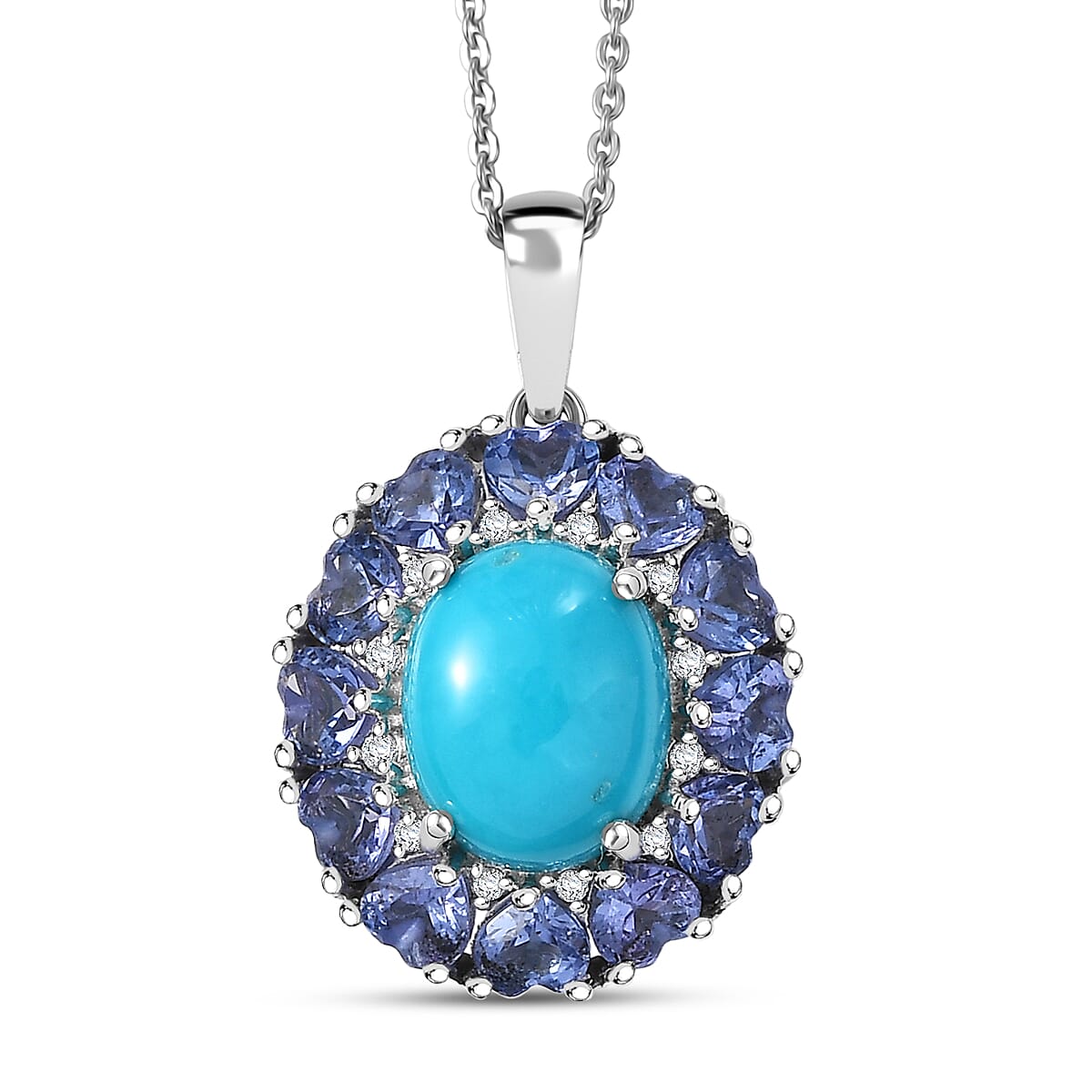 D'Joy Sleeping Beauty Turquoise, Multi Gemstone Pendant Necklace in Rhodium Over Sterling Silver 4.50 ctw (20 Inches)