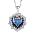 Doorbuster D'Joy Blue and White Moissanite (Hrt 8mm) Love Blossom Heart Pendant Necklace (18 Inches) in Rhodium Over Sterling Silver 3.00 ctw - Sticky add to cart bar