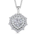 Doorbuster D'Joy Blue and White Moissanite (Hrt 8mm) Love Blossom Heart Pendant Necklace (18 Inches) in Rhodium Over Sterling Silver 3.00 ctw - Sticky add to cart bar
