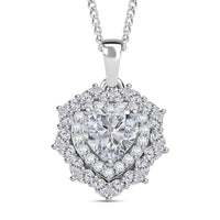 Doorbuster D'Joy Blue and White Moissanite (Hrt 8mm) Love Blossom Heart Pendant Necklace (18 Inches) in Rhodium Over Sterling Silver 3.00 ctw