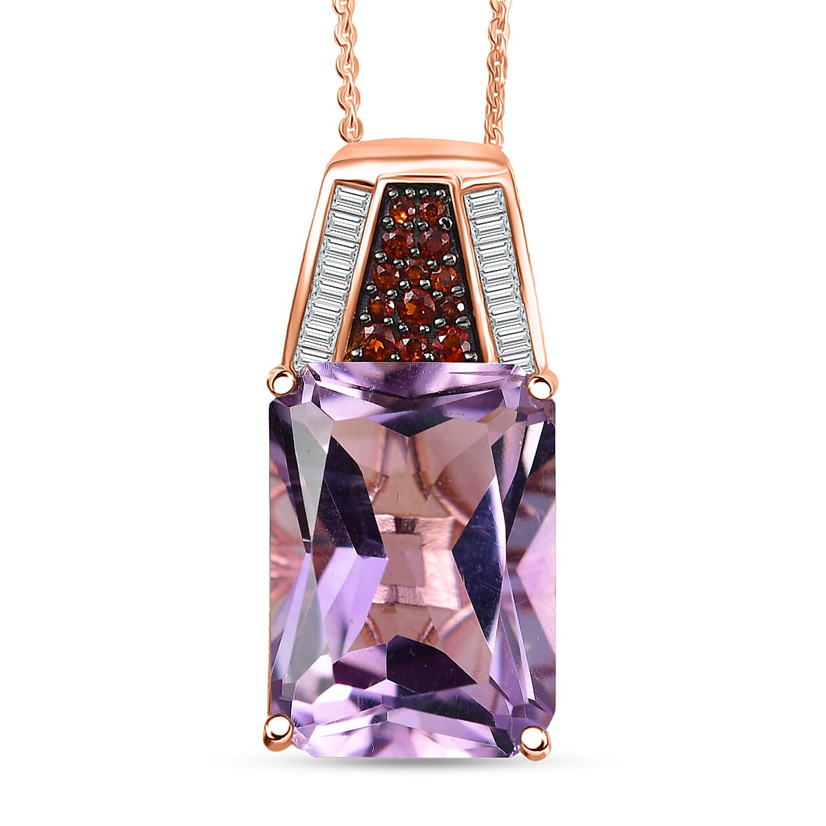 D'Joy Premium Rose De France Amethyst, Multi Gemstone Crown of the Two Forces Pendant Necklace (20 Inches) in 18K Vermeil RG Over Sterling Silver 14.10 ctw