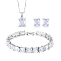 3 Piece Set Austrian Crystal Tennis Style Bracelet (7.25In), Solitaried Pendant Necklace (20 Inches) and Earrings in Silvertone