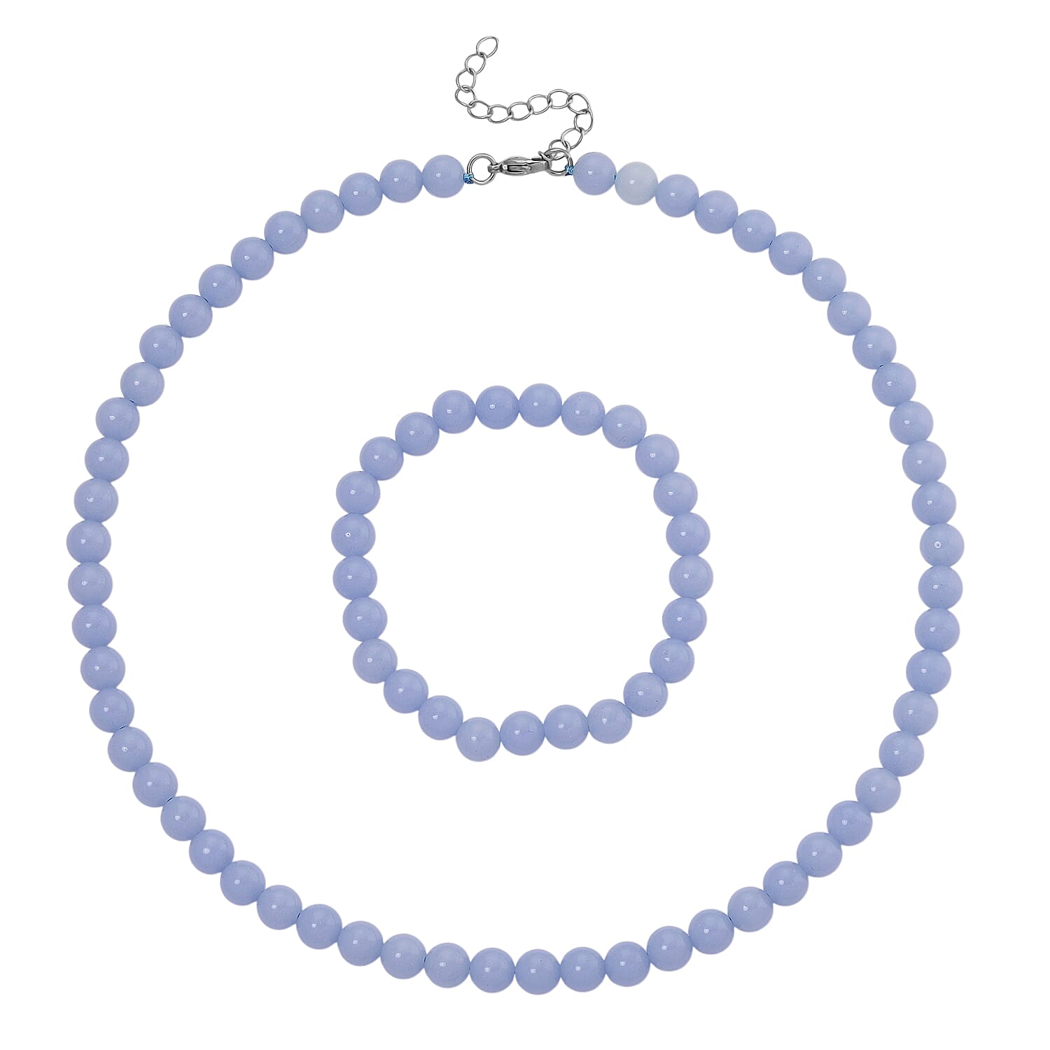 2 Piece Set Blue Luminous Glowing in Dark Beaded Stretch Bracelet (6.5-7In) and Necklace (18-20 Inches) in Stainless Steel 210.00 ctw