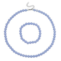 2 Piece Set Blue Luminous Glowing in Dark Beaded Stretch Bracelet (6.5-7In) and Necklace (18-20 Inches) in Stainless Steel 210.00 ctw