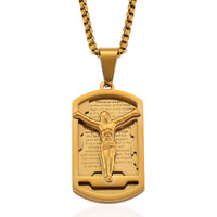 Psalm 91 Crucifix Pendant Necklace (23.5 Inches) in ION Plated YG Stainless Steel