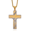 Prayer Two-Tone Crucifix Pendant Necklace (23.5 Inches) in ION Plated YG and Stainless Steel - Sticky add to cart bar