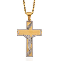 Prayer Two-Tone Crucifix Pendant Necklace (23.5 Inches) in ION Plated YG and Stainless Steel