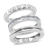 Calvin Klein Simulated Diamond Set of 3 Ring in Stainless Steel (Size 5.0) 1.50 ctw