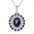 D'Joy Premium Blue Star Sapphire (DF), Multi Gemstone Celestial Bloom Pendant Necklace (20 Inches) in Rhodium Over Sterling Silver 6.20 ctw - Sticky add to cart bar