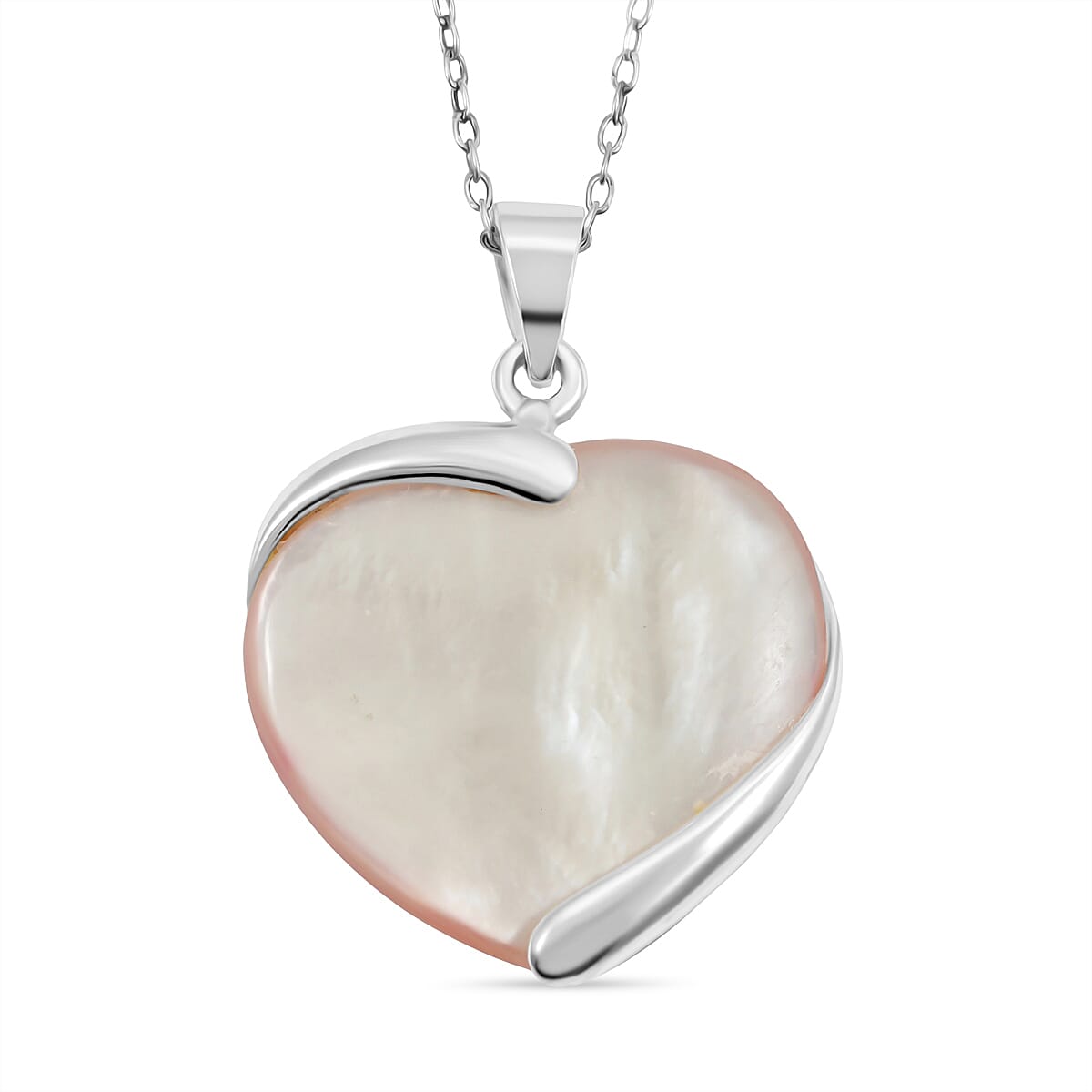 Pink Mother of Pearl Pendant Necklace 18 Inches in Rhodium Over Sterling Silver