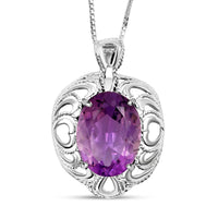 African Amethyst 8.50 ctw Pendant Necklace 18 Inches in Rhodium Over Sterling Silver