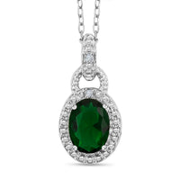 Emerald, Diamond Pendant Necklace (18 Inches) in Rhodium Over Sterling Silver 1.52 ctw