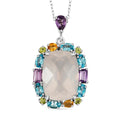 Pink Quartz with Multi Color Quartz 15.50 ctw Pendant Necklace 18 Inches in Rhodium Over Sterling Silver - Sticky add to cart bar