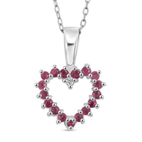 Simulated Ruby and Simulated Sapphire Diamond Pendant Necklace (18 Inches) in Rhodium Over Sterling Silver 0.18 ctw
