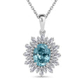 D'Joy Cambodian Blue Zircon and Moissanite 4.50 ctw Stellar Bloom Pendant Necklace in Rhodium Over Sterling Silver 20 Inches - Sticky add to cart bar