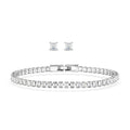 2 Piece Set - Fancy Cut Simulated Diamond Tennis Bracelet (7.50 In) and Earrings in Silvertone 5.60 ctw - Sticky add to cart bar