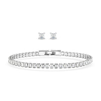2 Piece Set - Fancy Cut Simulated Diamond Tennis Bracelet (7.50 In) and Earrings in Silvertone 5.60 ctw
