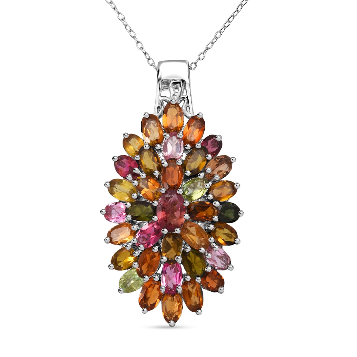 D'Joy Multi-Tourmaline Rainbows Promise Pendant Necklace in Rhodium Over Sterling Silver 7.70 ctw (20 Inches)