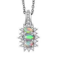 D'Joy Ethiopian Welo Opal, White Zircon Pendant Necklace in Platinum Over Sterling Silver 1.40 ctw (20 Inches)