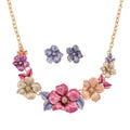Ankur's Treasure Chest Deal Multi Color Enameled Viola Floral Necklace (20.5-22.5 Inches) and Earrings in Goldtone - Sticky add to cart bar