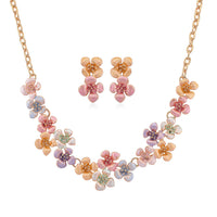 Ankur's Treasure Chest Deal Multi Color Enameled Light Cherry Blossom Necklace (20.5-22.5 Inches) and Earrings in Goldtone