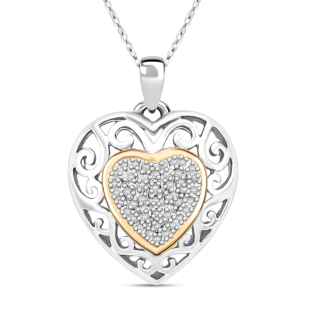 Diamond 0.25 ctw Pendant Necklace in 14K YG Over and Sterling Silver 18 Inches
