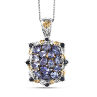 D'Joy Tanzanite, Blue Sapphire Pendant Necklace (20 Inches) in 18K Vermeil YG and Rhodium Over Sterling Silver 2.80 ctw