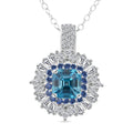 D'Joy Asscher Cut Cambodian Blue Zircon, Multi Gemstone Pendant Necklace (20 Inches) in Rhodium Over Sterling Silver 4.50 ctw - Sticky add to cart bar