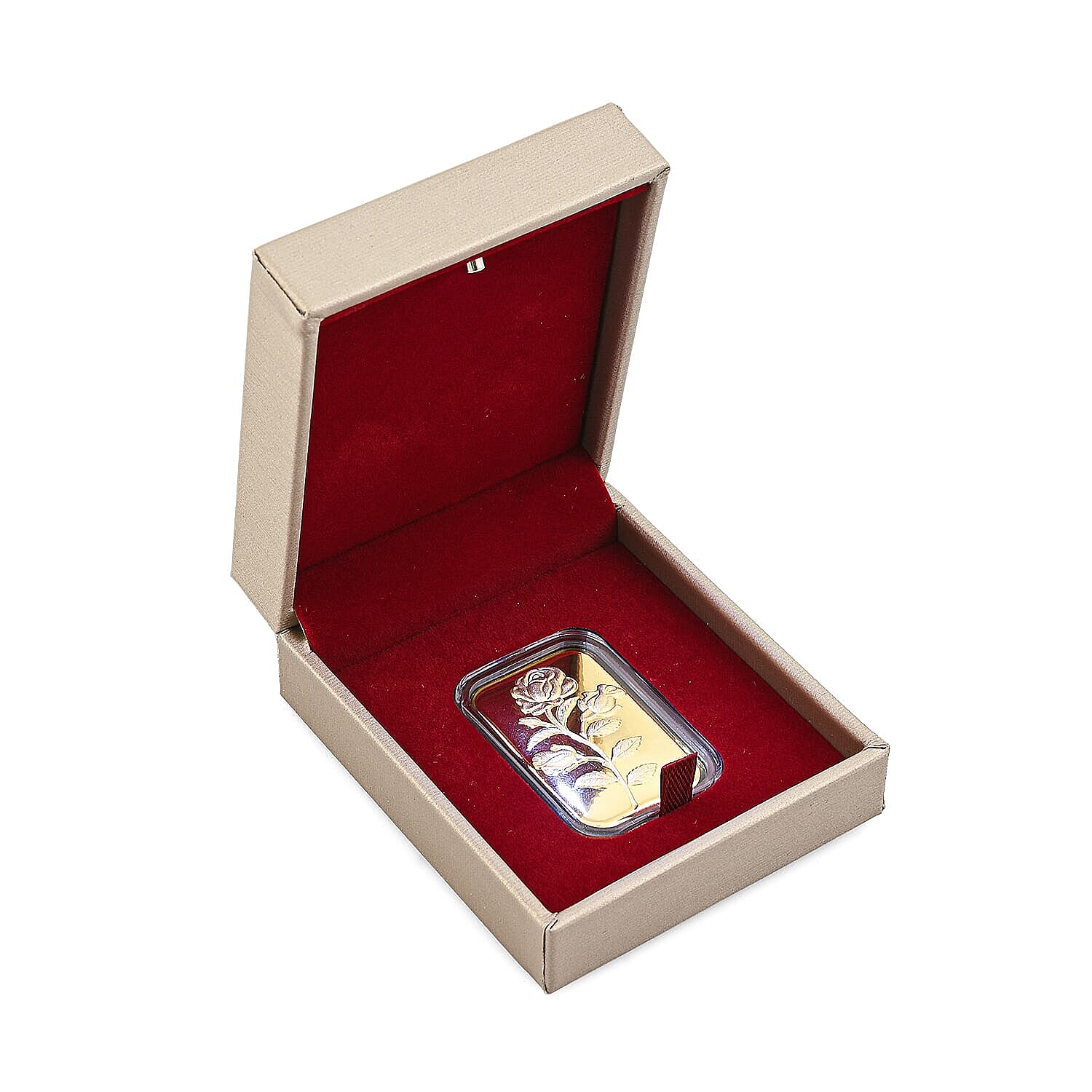 Golden Faux Leather and Rose Red Velvet LED Light Packaging Box (Fitted 10mm Sheet)