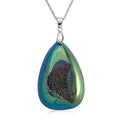 White Aurora Borealis color Druzy Quartz Pendant in Silvertone with Stainless Steel Necklace (20-22 Inches) 70.00 ctw - Sticky add to cart bar