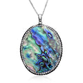 Abalone Shell and Multi Gemstone Oval Pendant in Silvertone with Stainless Steel Necklace (20-22 Inches) - Sticky add to cart bar