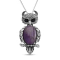 African Amethyst 13.00 ctw and Black Austrian Crystal Owl Pendant in Silvertone with Stainless Steel (20-22 Inches) - Sticky add to cart bar