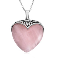 Galilea Rose Quartz 20.00 ctw Heart Pendant in Silvertone with Stainless Steel (20-22 Inches)